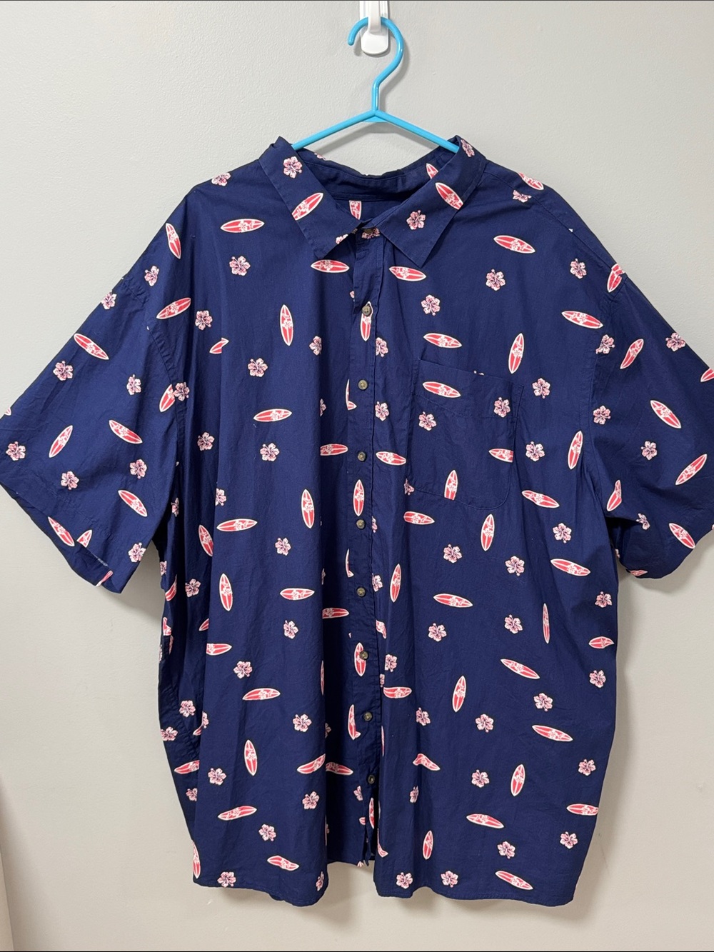 Harbor Bay Navy Short-Sleeve Button-Down with Pink Surfboard & Floral Print